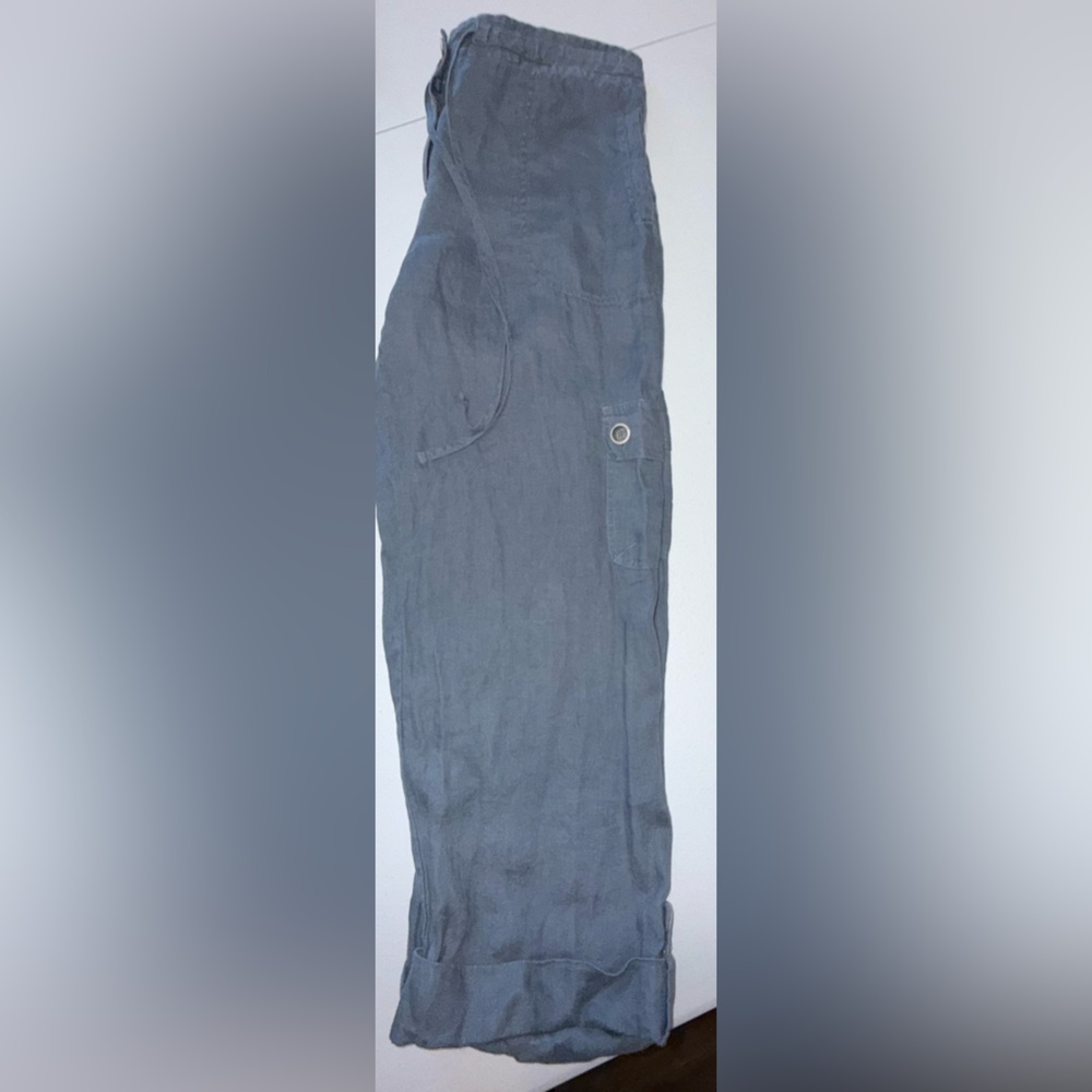 Hot Cotton Linen Cargo Pants Women’s Medium Gray Drawstring Utility outdoor - Picture 7 of 11